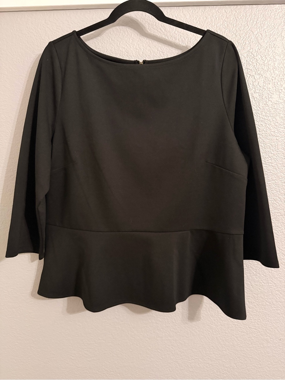 LOFT Black Peplum Boatneck 3/4 Sleeve Top